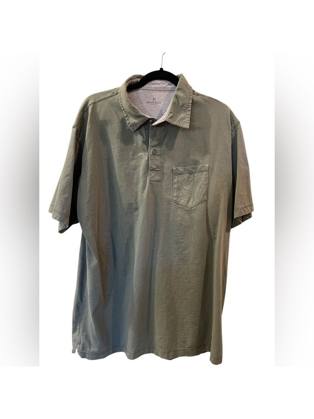 Woolrich Men’s Polo Shirt Olive Green Cotton Short Sleeve Pocket Shirt Size: XL